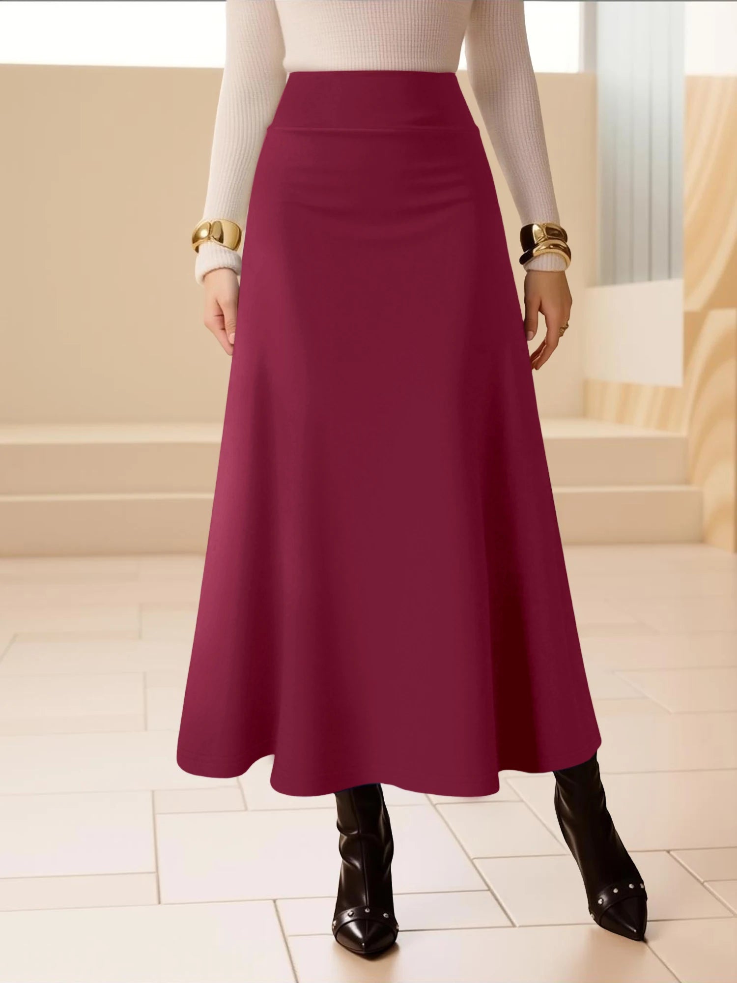 Women Midi Skirt High Waist A line Flowy Style Breathable Fabric Ideal for Casual Streetwear Dates  Classic Colors