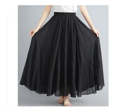 new 2020 Women Linen Cotton Long Skirts Elastic Waist Pleated Maxi Skirts Beach Boho Vintage Summer Skirts Faldas Saia