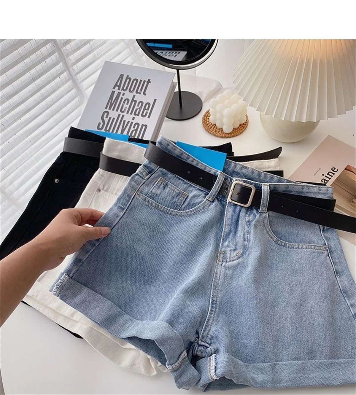 High Waist Wide Leg Short Jeans Women's Summer Loose Pocket Korean Style A-Line Casual Hot Pants Blue Denim Shorts Streetwear