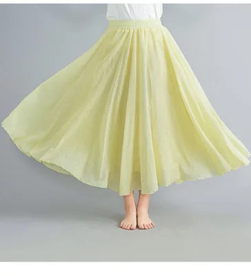 new 2020 Women Linen Cotton Long Skirts Elastic Waist Pleated Maxi Skirts Beach Boho Vintage Summer Skirts Faldas Saia
