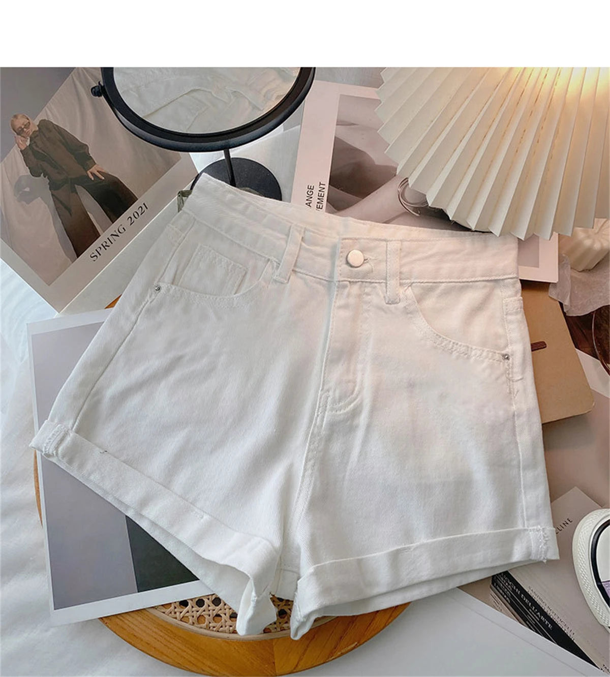 High Waist Wide Leg Short Jeans Women's Summer Loose Pocket Korean Style A-Line Casual Hot Pants Blue Denim Shorts Streetwear