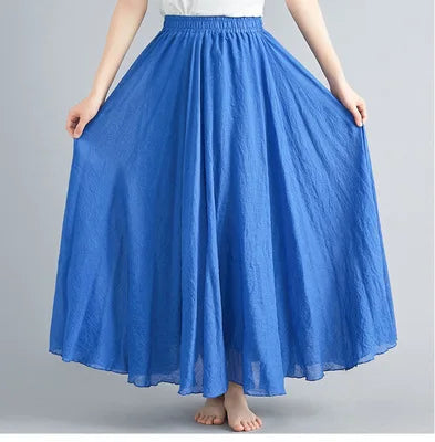new 2020 Women Linen Cotton Long Skirts Elastic Waist Pleated Maxi Skirts Beach Boho Vintage Summer Skirts Faldas Saia