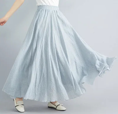 new 2020 Women Linen Cotton Long Skirts Elastic Waist Pleated Maxi Skirts Beach Boho Vintage Summer Skirts Faldas Saia