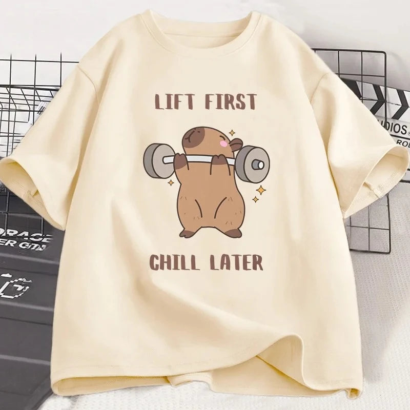 Capybara Gym T-Shirt Women Sports Tee Workout Fitness T Shirt Top Unisex Softstyle Women Tshirt Clothes Women Clothing
