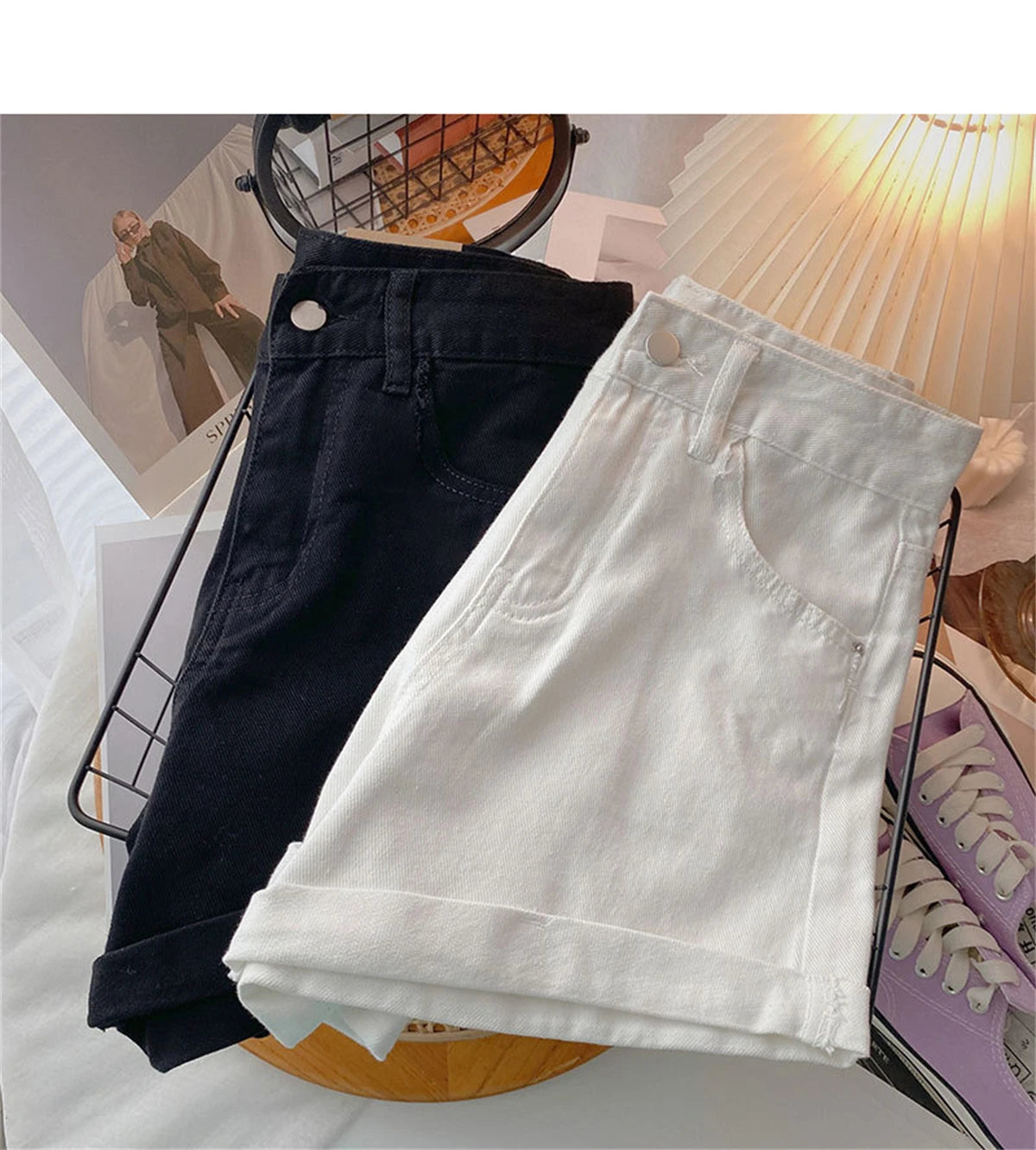 High Waist Wide Leg Short Jeans Women's Summer Loose Pocket Korean Style A-Line Casual Hot Pants Blue Denim Shorts Streetwear