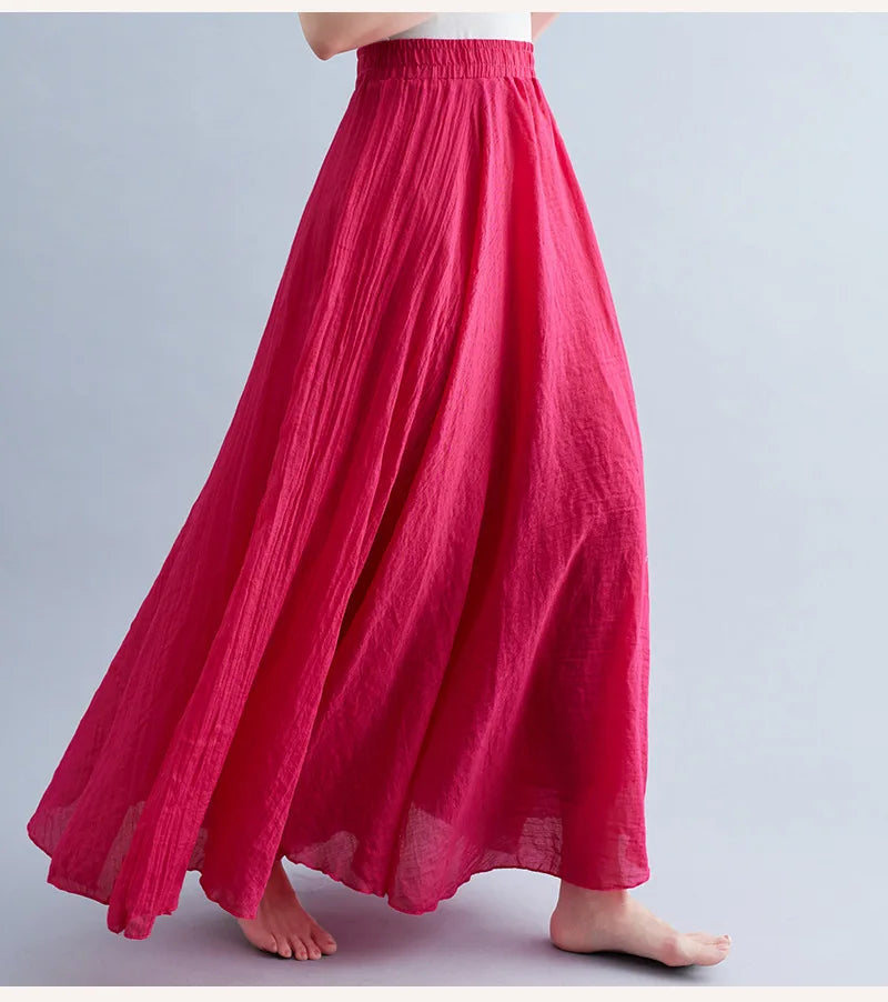 new 2020 Women Linen Cotton Long Skirts Elastic Waist Pleated Maxi Skirts Beach Boho Vintage Summer Skirts Faldas Saia