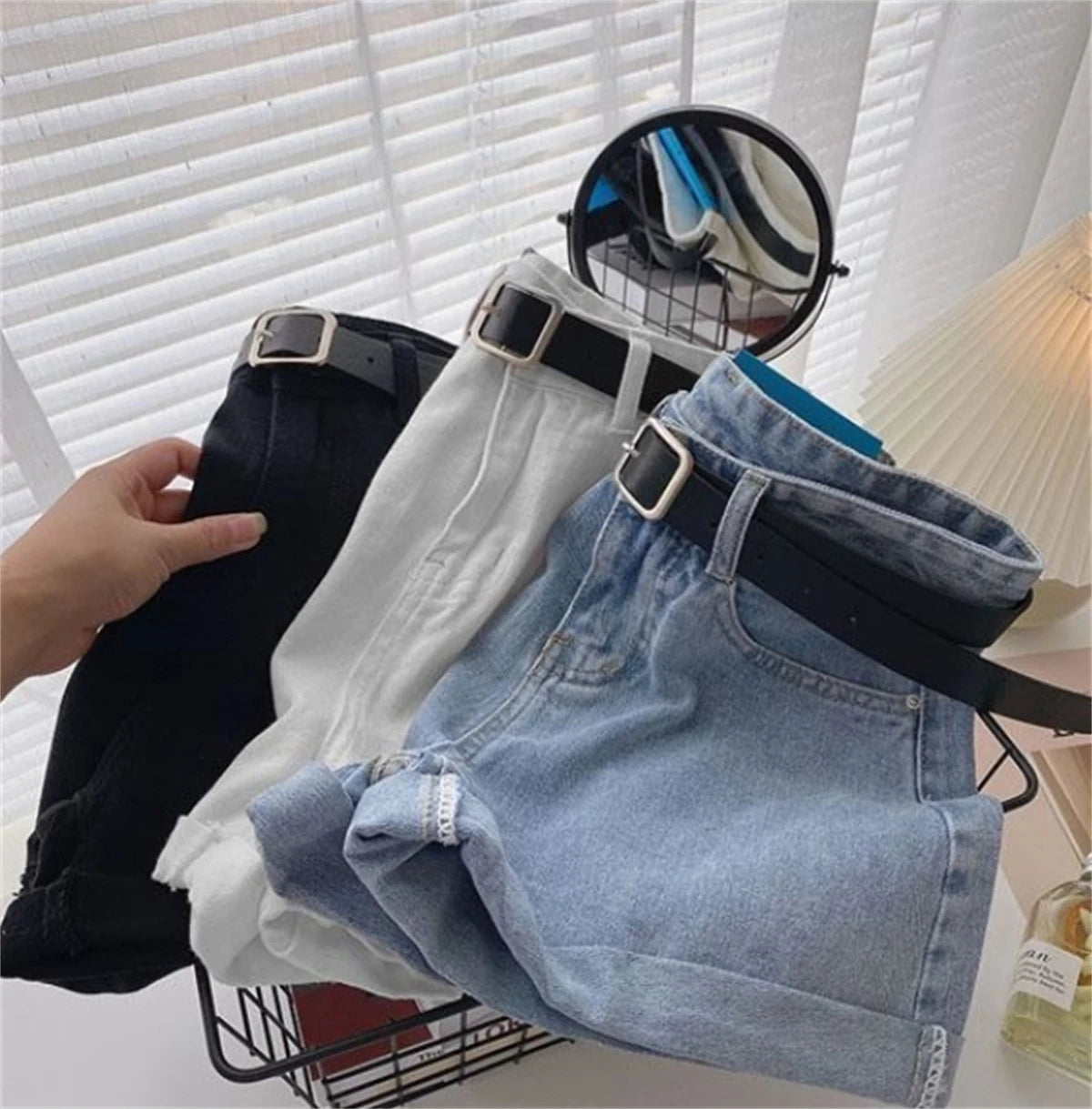 High Waist Wide Leg Short Jeans Women's Summer Loose Pocket Korean Style A-Line Casual Hot Pants Blue Denim Shorts Streetwear