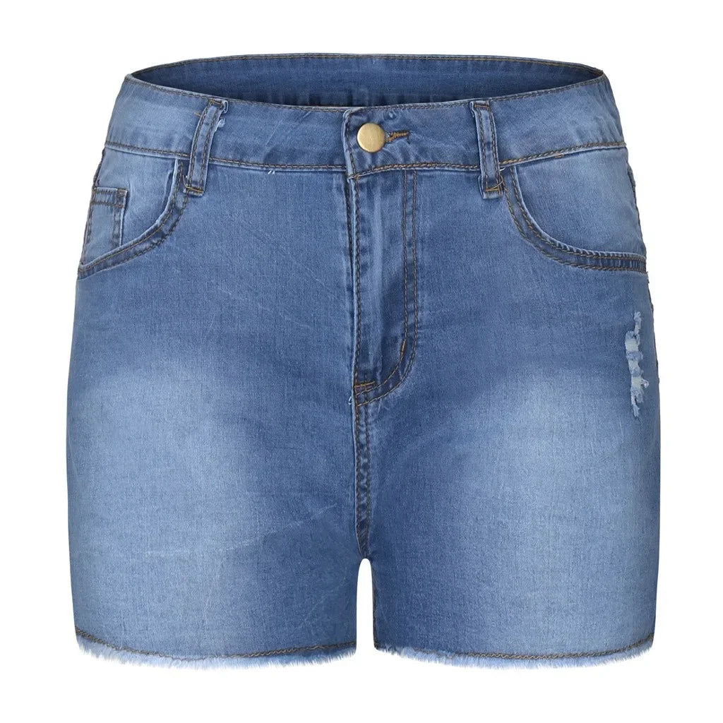 2025 New Summer Womens Jeans Shorts Jeans Short Length High Waisted Broken Denim Shorts Ripped Jeans High Waisted Hotpant Shorts