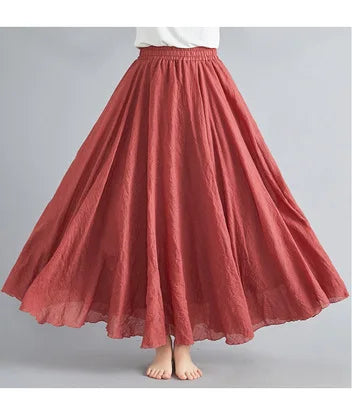 new 2020 Women Linen Cotton Long Skirts Elastic Waist Pleated Maxi Skirts Beach Boho Vintage Summer Skirts Faldas Saia
