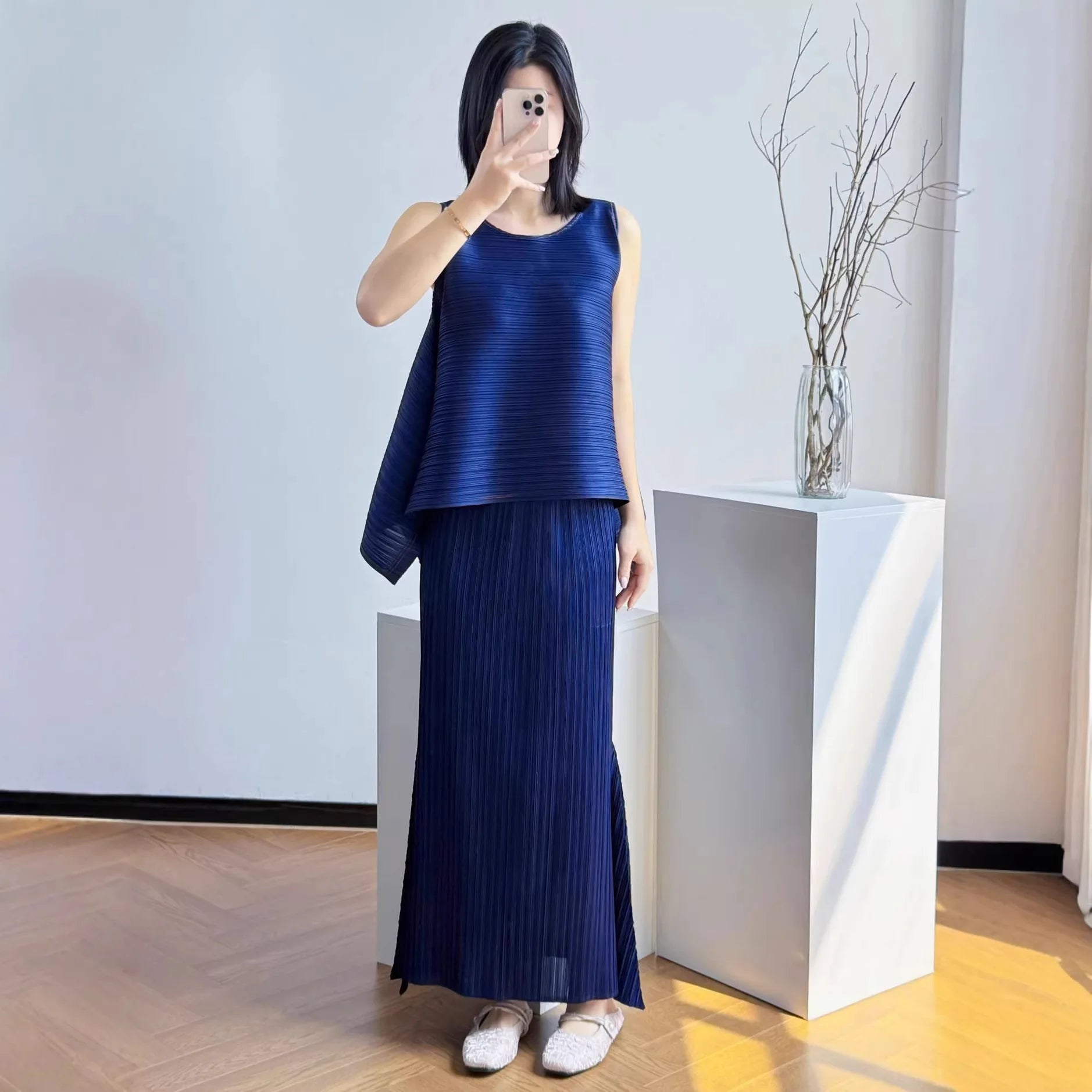 Miyake Pleated Women's Casual Skirt 2026 Summer Japanese Design Irregular Design Loose Slimming Casual Fishtail Skirt