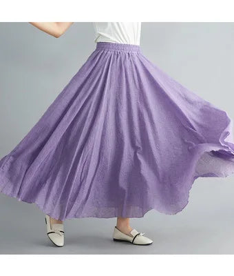new 2020 Women Linen Cotton Long Skirts Elastic Waist Pleated Maxi Skirts Beach Boho Vintage Summer Skirts Faldas Saia
