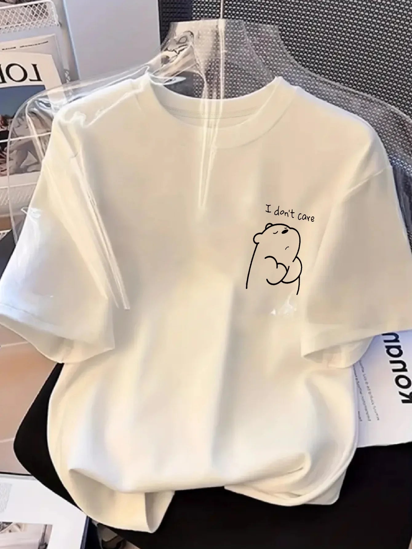 Simple Bear Print Short-sleeved T-shirt Casual and Versatile Style Suitable for Women's Daily and Outing Wear
