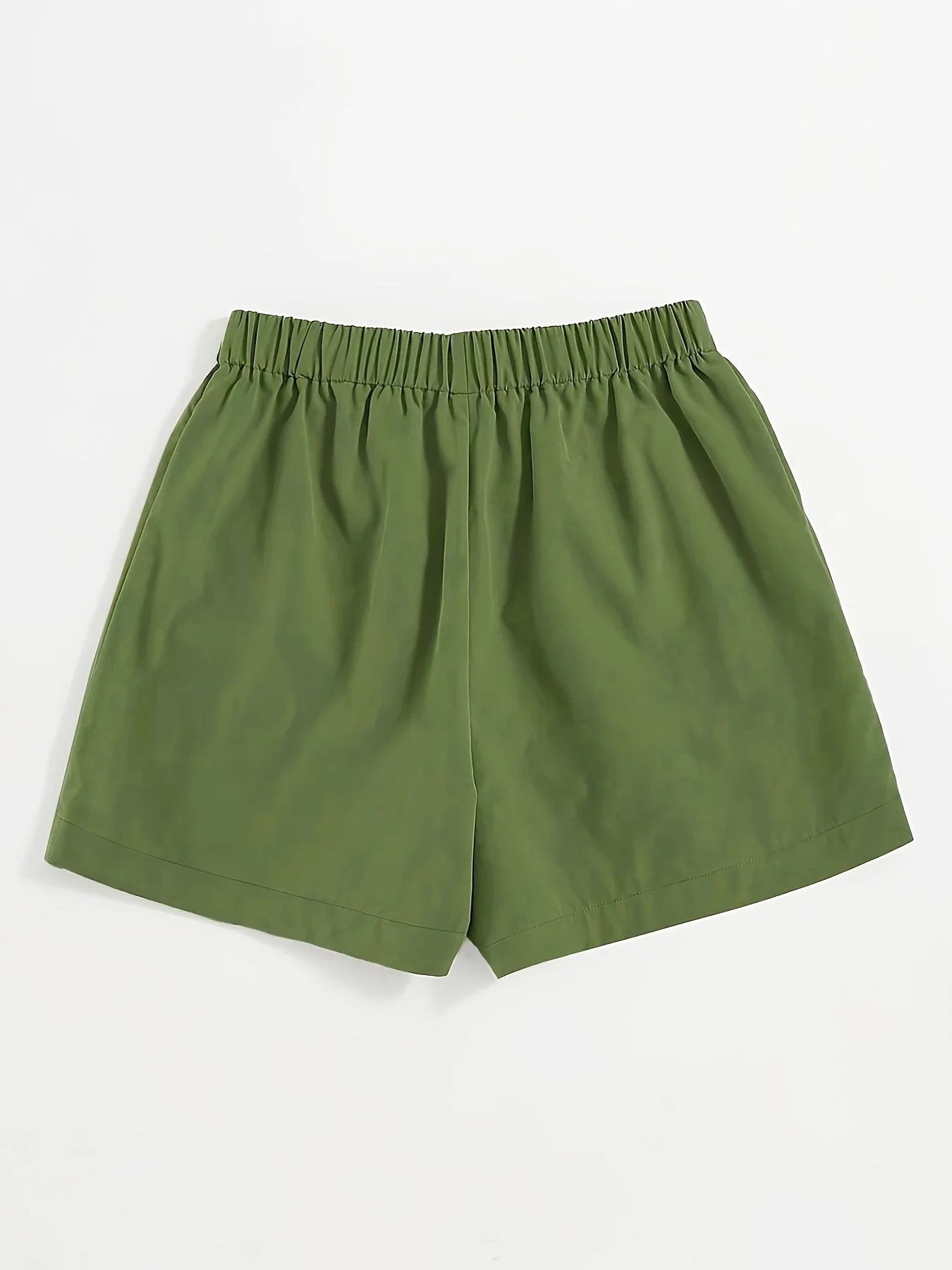 Olive drab Women's Oversized Woven Solid Color Casual Shorts Comfortable Loose Fit High Waist Knee-Length Summer Fashion Olive d