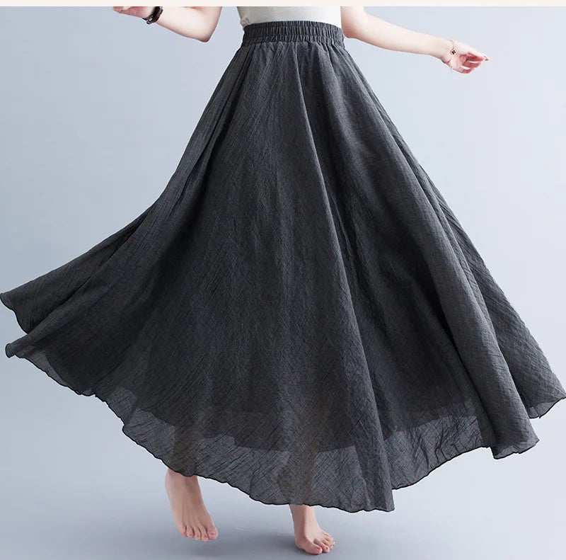 new 2020 Women Linen Cotton Long Skirts Elastic Waist Pleated Maxi Skirts Beach Boho Vintage Summer Skirts Faldas Saia