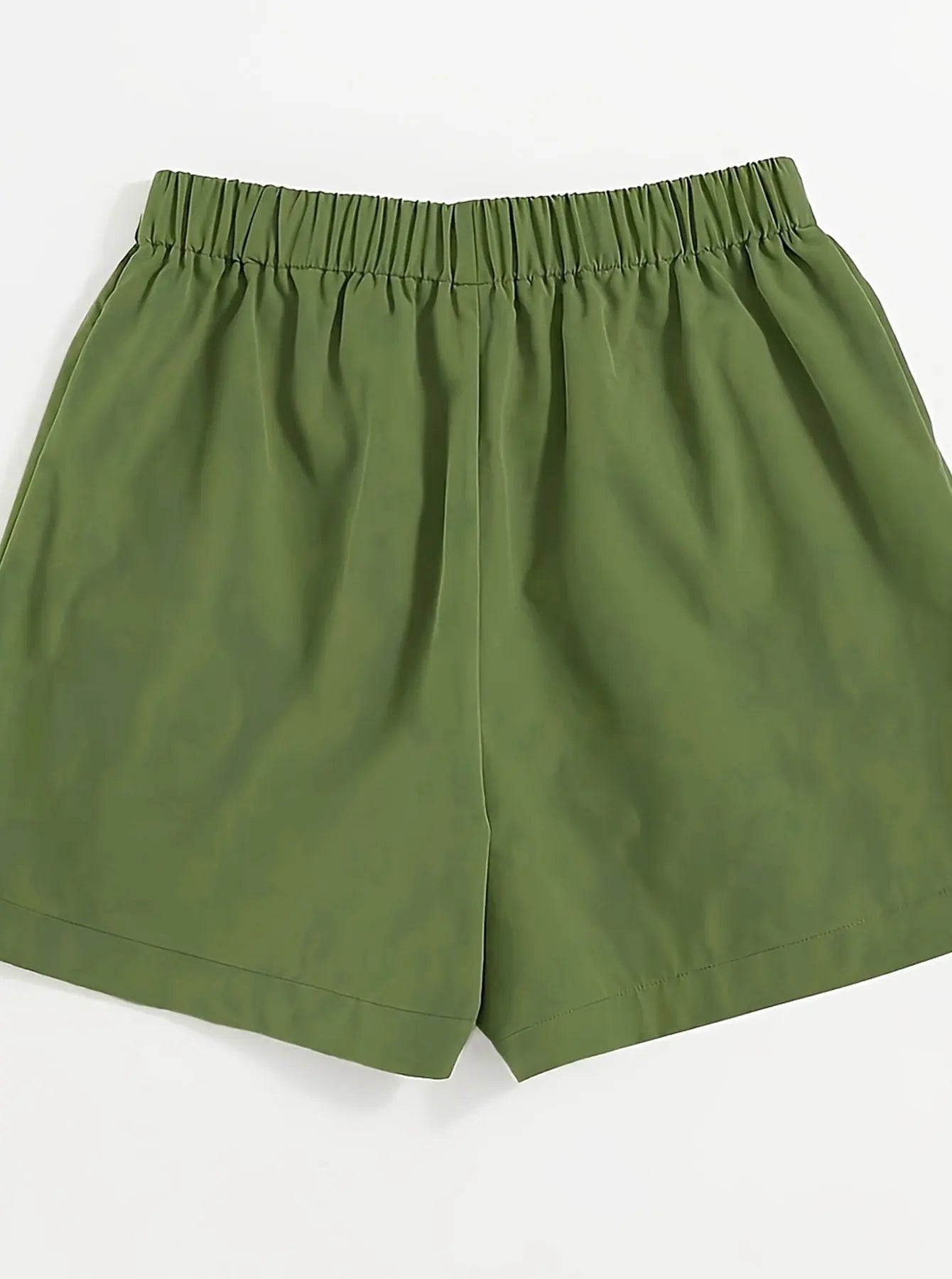 Olive drab Women's Oversized Woven Solid Color Casual Shorts Comfortable Loose Fit High Waist Knee-Length Summer Fashion Olive d