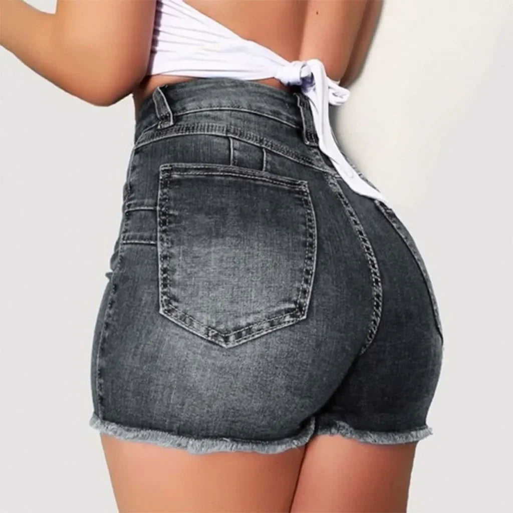 2025 New Summer Womens Jeans Shorts Jeans Short Length High Waisted Broken Denim Shorts Ripped Jeans High Waisted Hotpant Shorts