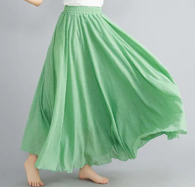 new 2020 Women Linen Cotton Long Skirts Elastic Waist Pleated Maxi Skirts Beach Boho Vintage Summer Skirts Faldas Saia
