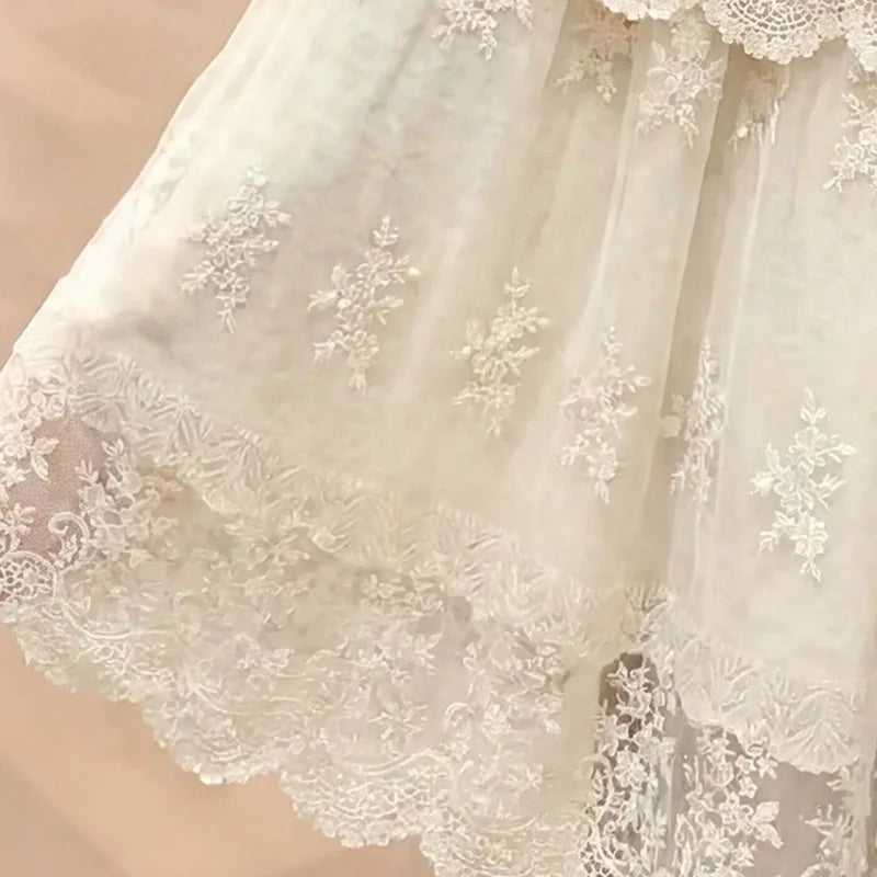 Women's Lace Floral Embroidered Tiered Maxi Skirt Casual High Waist A-line Skirt