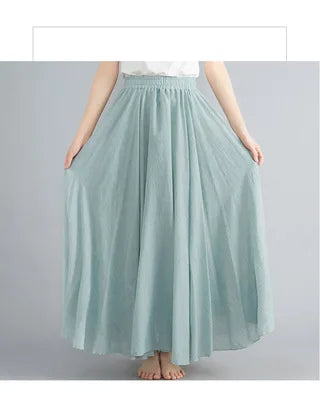 new 2020 Women Linen Cotton Long Skirts Elastic Waist Pleated Maxi Skirts Beach Boho Vintage Summer Skirts Faldas Saia