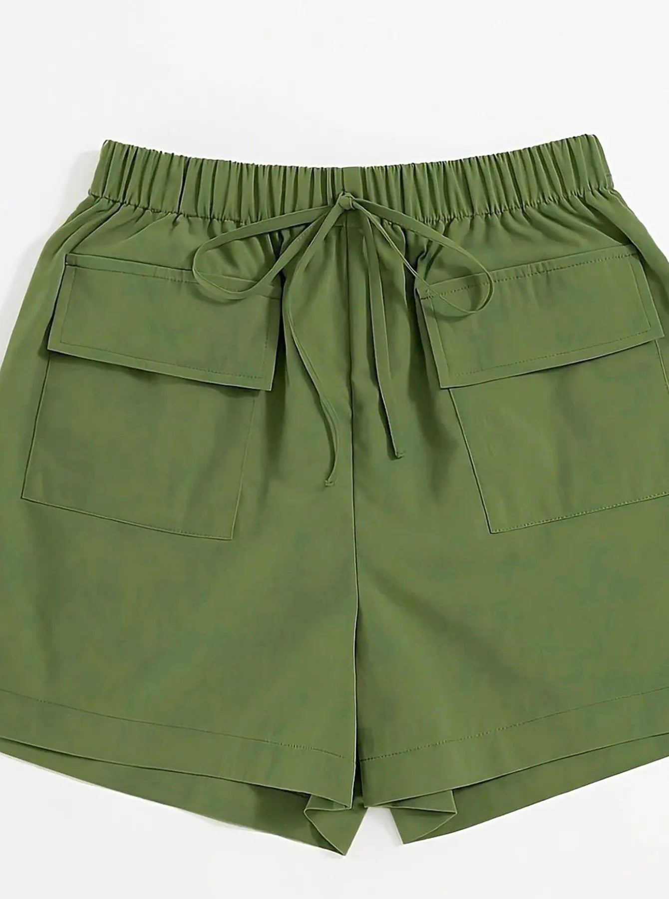 Olive drab Women's Oversized Woven Solid Color Casual Shorts Comfortable Loose Fit High Waist Knee-Length Summer Fashion Olive d