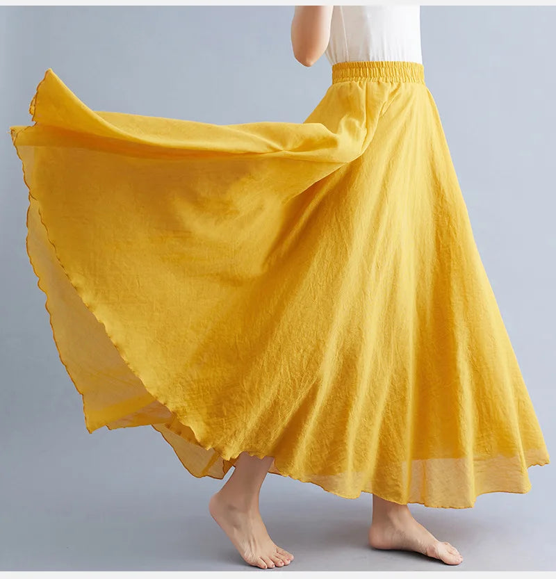 new 2020 Women Linen Cotton Long Skirts Elastic Waist Pleated Maxi Skirts Beach Boho Vintage Summer Skirts Faldas Saia