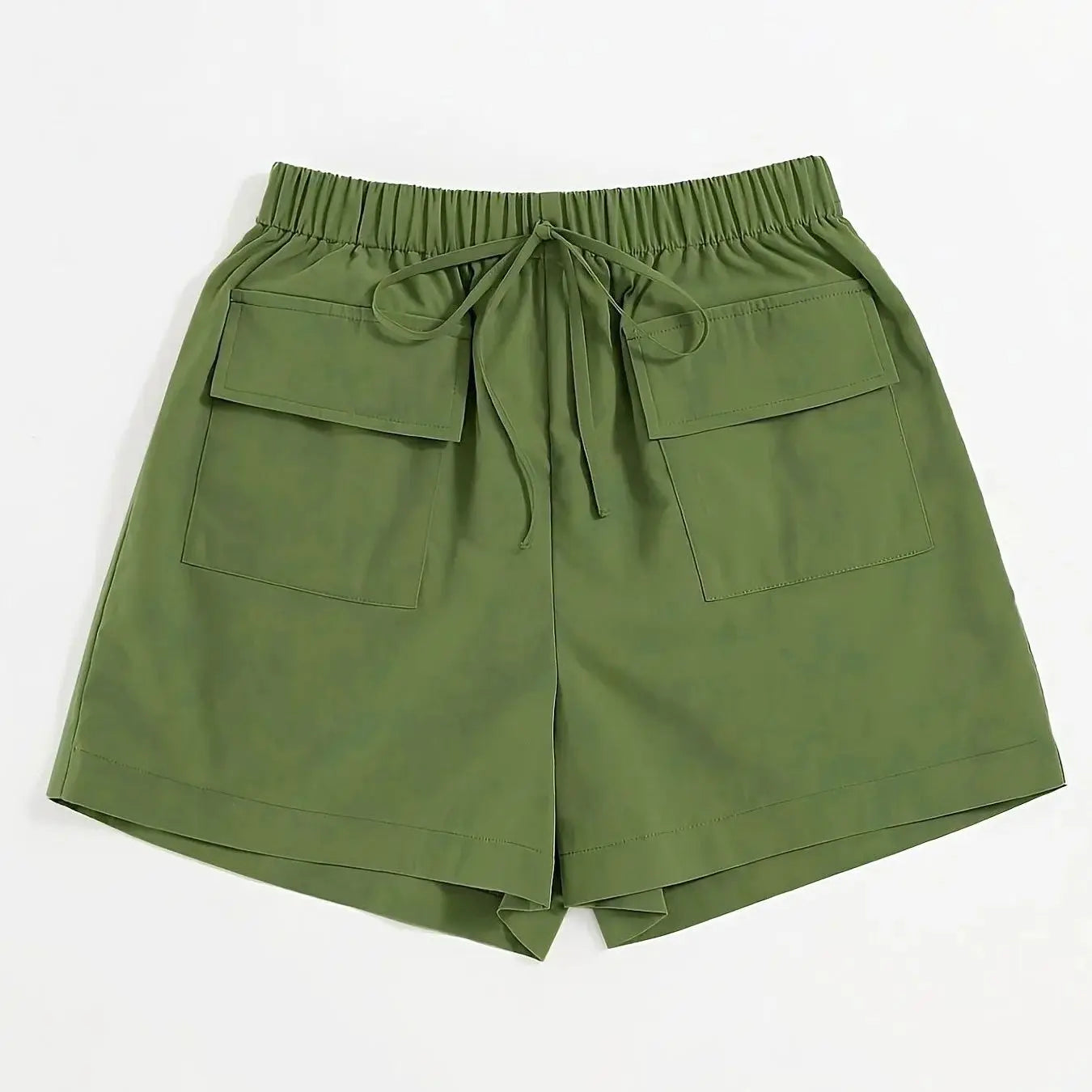Olive drab Women's Oversized Woven Solid Color Casual Shorts Comfortable Loose Fit High Waist Knee-Length Summer Fashion Olive d