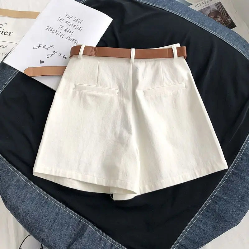 Summer Elegant Fashion Harajuku Slim Fit Female Clothes Loose Casual All Match Sports Shorts Solid High Waist Wide Leg Pants