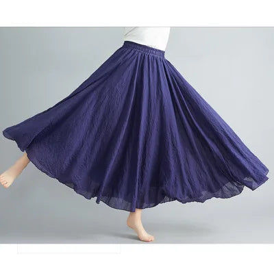 new 2020 Women Linen Cotton Long Skirts Elastic Waist Pleated Maxi Skirts Beach Boho Vintage Summer Skirts Faldas Saia