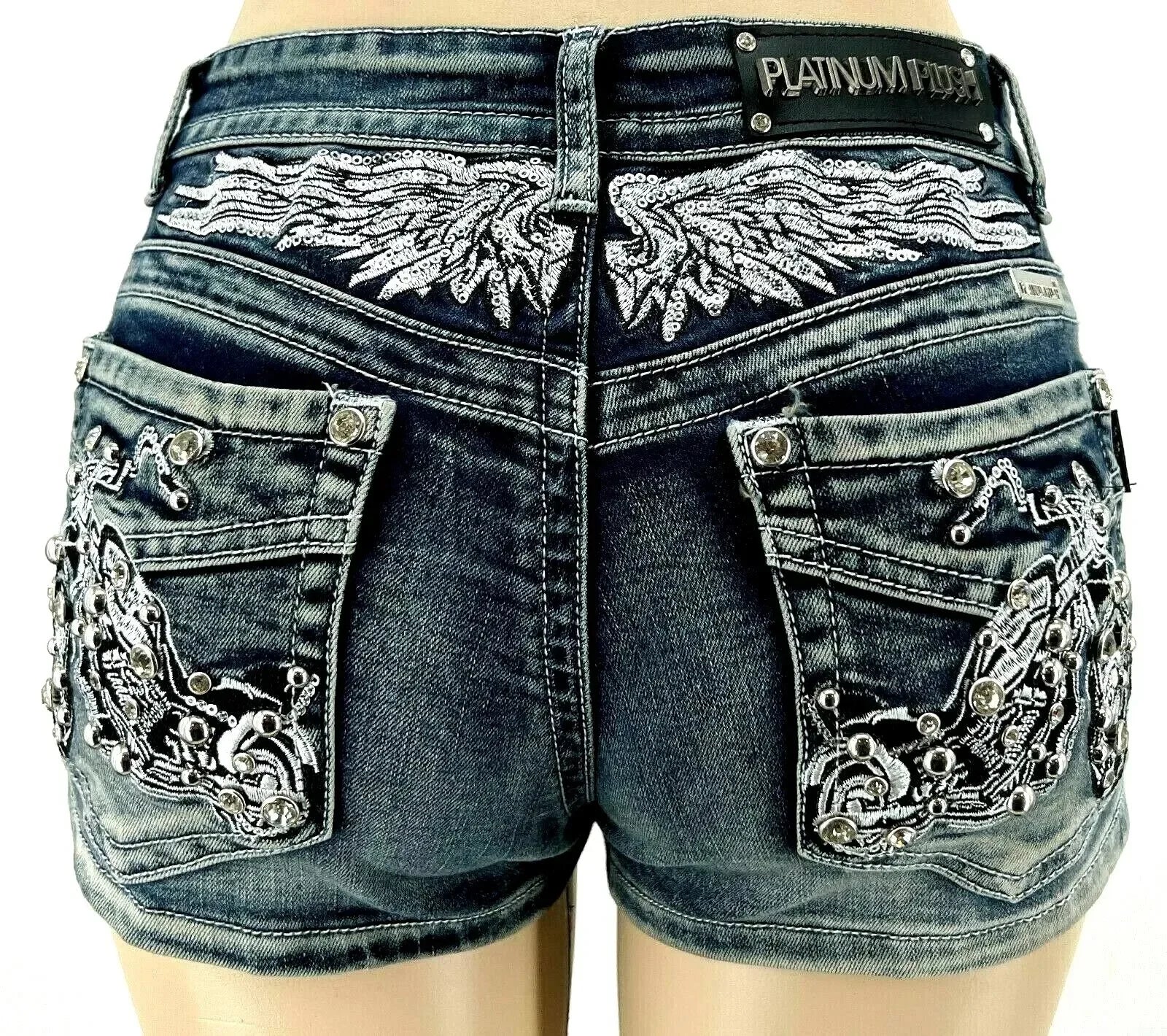 Women Rider Motorcycle Wing Rivet Embroidery Shorts Y2k Vintage Gothic Hot Girl Sexy Washed Denim Shorts Low Waist Mini Skirts